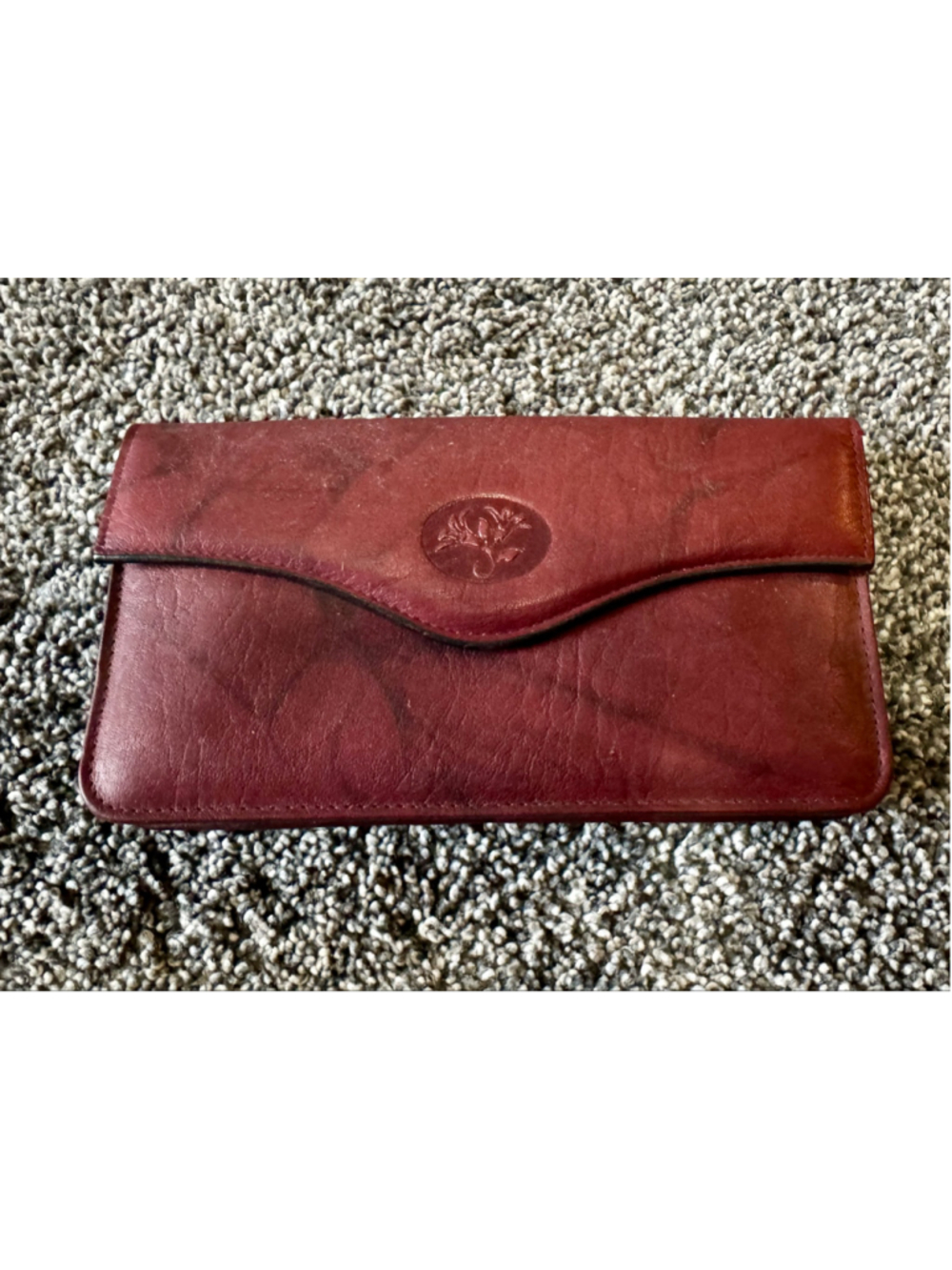 Women's Vintage Buxton Top Grain Cowhide Leather Wallet Key Fob Burgundy